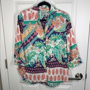 Chicos button down linen blouse 3/4 sleeves size 1 (medium)